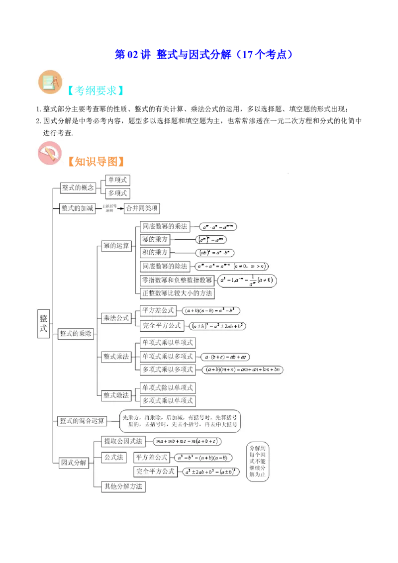 第02讲整式与因式分解（17个考点）（知识精讲）-冲刺2023年中考数学热点、重难点题型解题方法与策略+真题演练（通用版）（解析版）_中考复习资料_语数英物化_2数学中考复习_专项复习