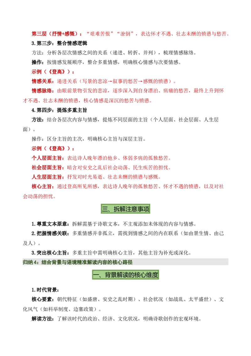 清单01古诗词鉴赏之内容理解（4张思维导图+15个核心考点+4个重难点+1个解题方法+4类题型方法突破+4类易错点提示5类题型解析+4个速记要点）（知识清单）原卷版_中考复习资料_语数英物化