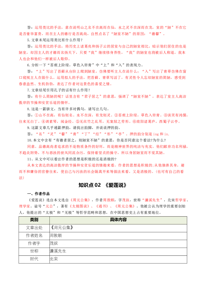 第03讲托物言志&middot;品格自现（《陋室铭》《爱莲说》）（复习讲义）（原卷版）_中考复习资料_语数英物化_1语文中考复习_2026年中考复习（更新中）