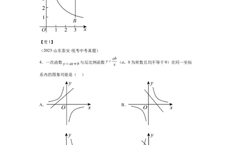 模块二知识全整合专题3函数及其图像第4讲反比例函数（含解析）2024年中考数学二轮专题复习训练_中考复习资料_语数英物化_2数学中考复习_2024年中考复习资料_二轮复习