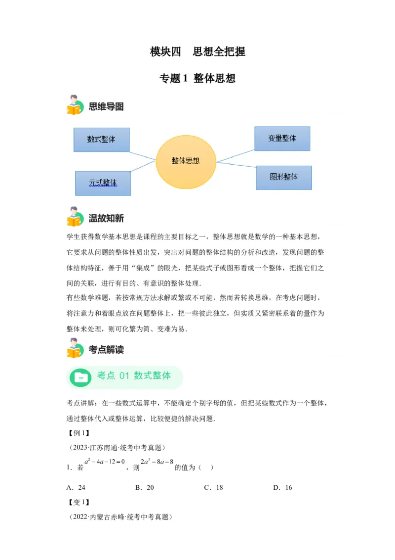 模块三思想全把握专题1整体思想2024年中考数学二轮专题复习训练（含解析）_中考复习资料_语数英物化_2数学中考复习_2024年中考复习资料_二轮复习