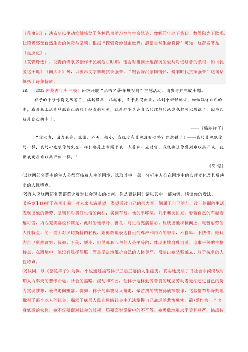 第12讲《简&middot;爱》整本书阅读(练习）（解析版）_中考复习资料_语数英物化_1语文中考复习_2026年中考复习（更新中）_2026年中考语文一轮复习名著阅读