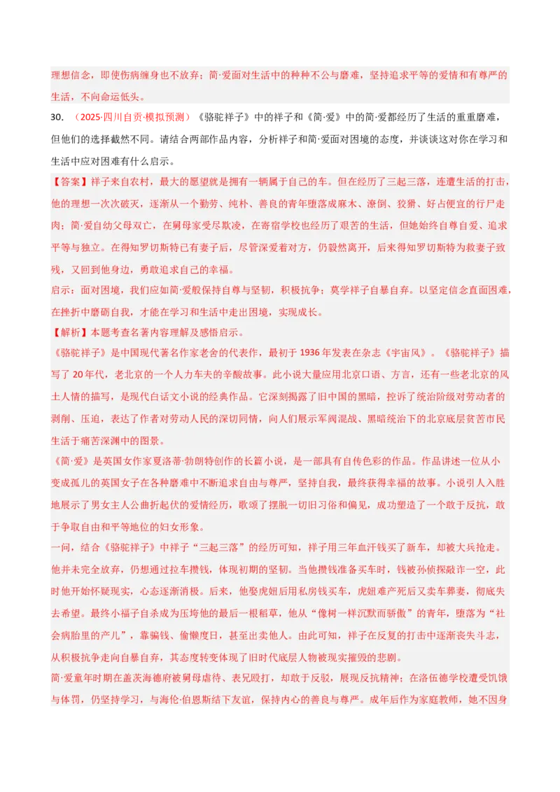 第12讲《简&middot;爱》整本书阅读(练习）（解析版）_中考复习资料_语数英物化_1语文中考复习_2026年中考复习（更新中）_2026年中考语文一轮复习名著阅读