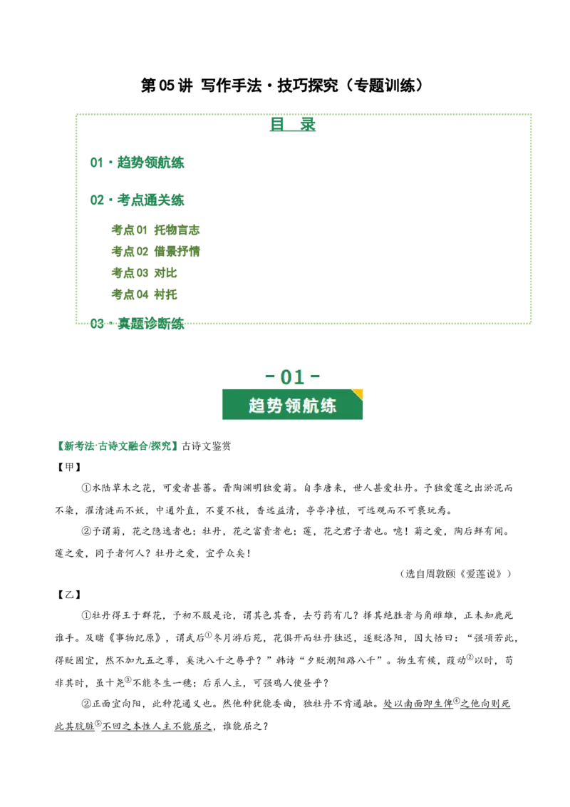 第05讲写作手法・技巧探究（专题训练）（全国通用）（解析版）_中考复习资料_语数英物化_1语文中考复习_2026年中考复习（更新中）_2026年中考语文一轮复习讲练测（全国通用）