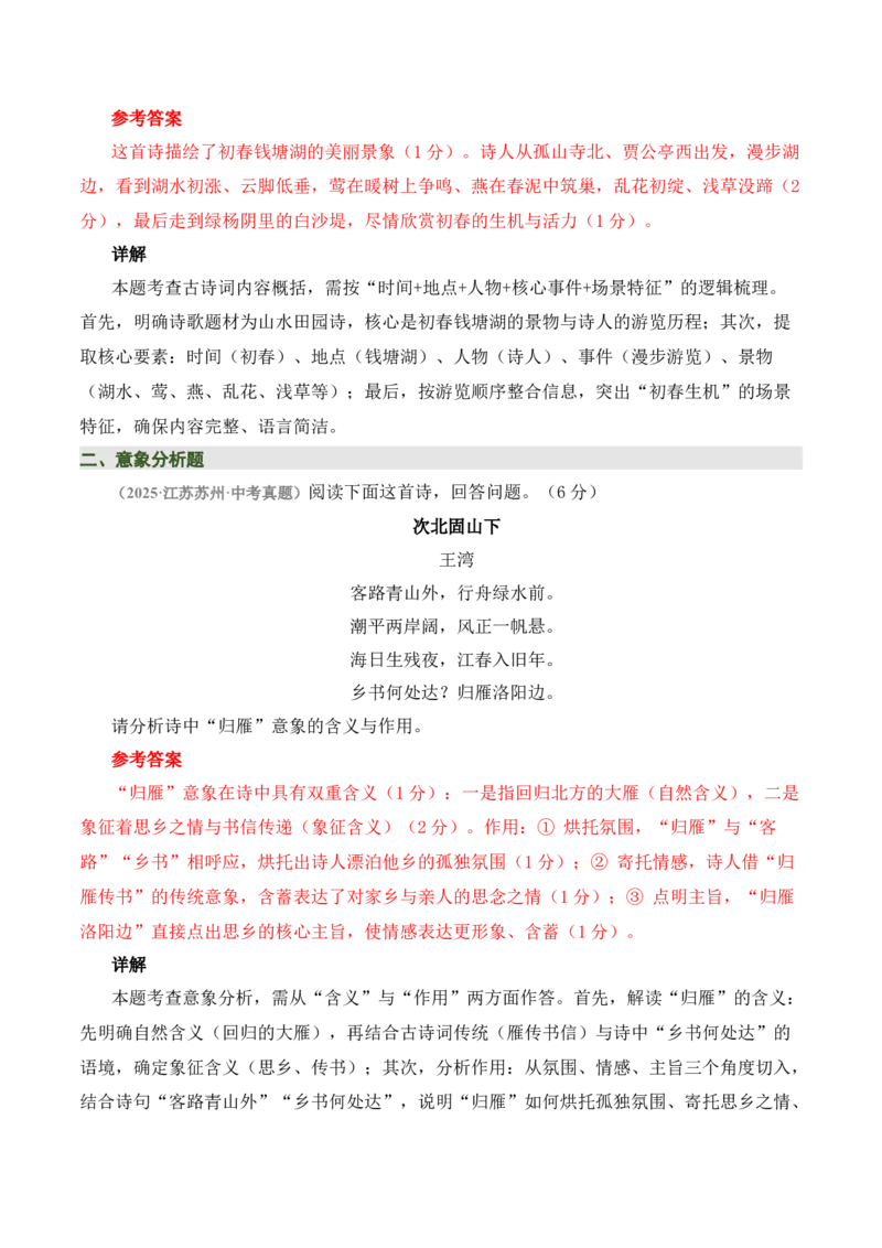 清单01古诗词鉴赏之内容理解（4张思维导图+15个核心考点+4个重难点+1个解题方法+4类题型方法突破+4类易错点提示5类题型解析+4个速记要点）（知识清单）解析版_中考复习资料_语数英物化