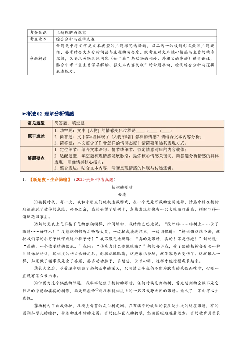 第04讲主旨与情感（复习讲义）（原卷版）_中考复习资料_语数英物化_1语文中考复习_2026年中考复习（更新中）_2026年中考语文一轮复习讲练测（全国通用）