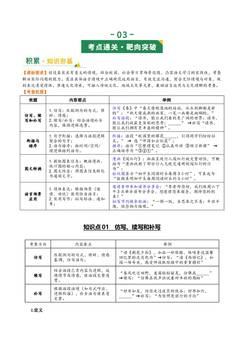 第04讲语言表达与应用（复习讲义）（全国通用）（原卷版）_中考复习资料_语数英物化_1语文中考复习_2026年中考复习（更新中）_2026年中考语文一轮复习讲练测（全国通用）
