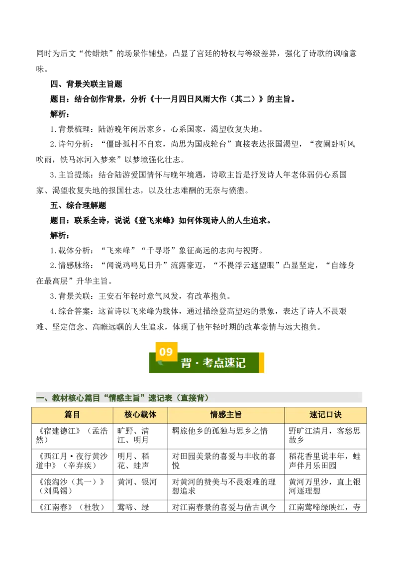 清单：六年级古诗词知识梳理（2张思维导图+15个核心考点+4个重难点+1个解题方法+4类题型方法突破+4类易错点提示5类题型解析+4个速记要点）（知识清单）原卷版_中考复习资料_语数英物化