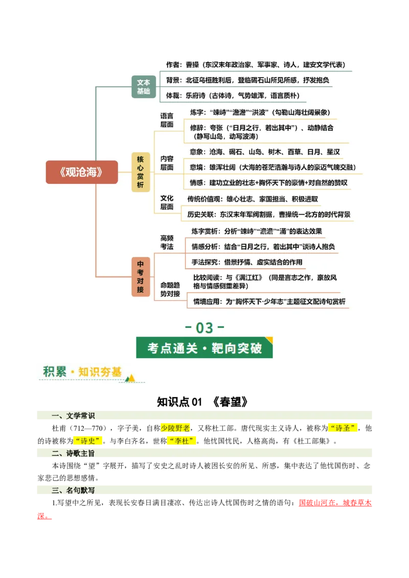 第01讲家国情怀&middot;赤子之心（《春望》《过零丁洋》《满江红》《观沧海》）（复习讲义）（原卷版）_中考复习资料_语数英物化_1语文中考复习_2026年中考复习（更新中）