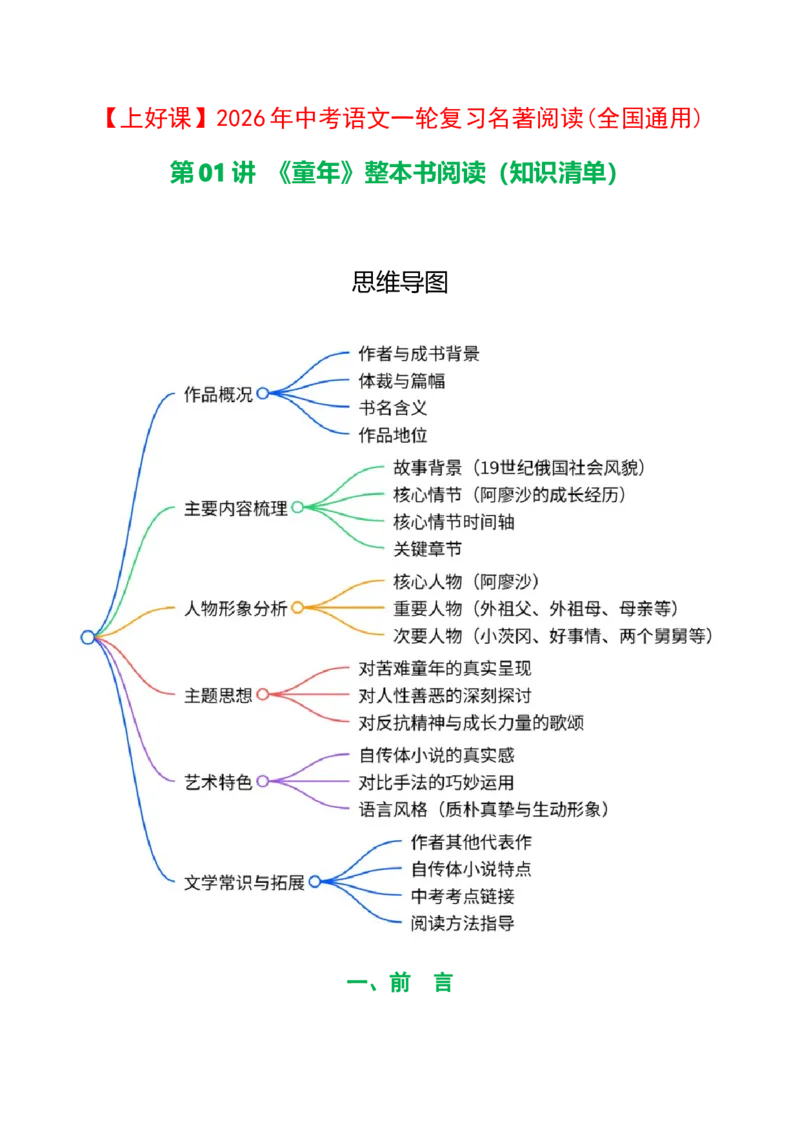 第01讲《童年》整本书阅读(清单）-2026年中考语文一轮复习名著阅读(全国通用)_中考复习资料_语数英物化_1语文中考复习_2026年中考复习（更新中）_2026年中考语文一轮复习名著阅读