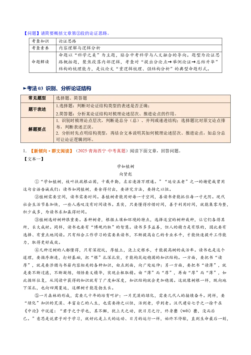 第03讲论证方法、思路与结构（复习讲义）（原卷版）_中考复习资料_语数英物化_1语文中考复习_2026年中考复习（更新中）_2026年中考语文一轮复习讲练测（全国通用）
