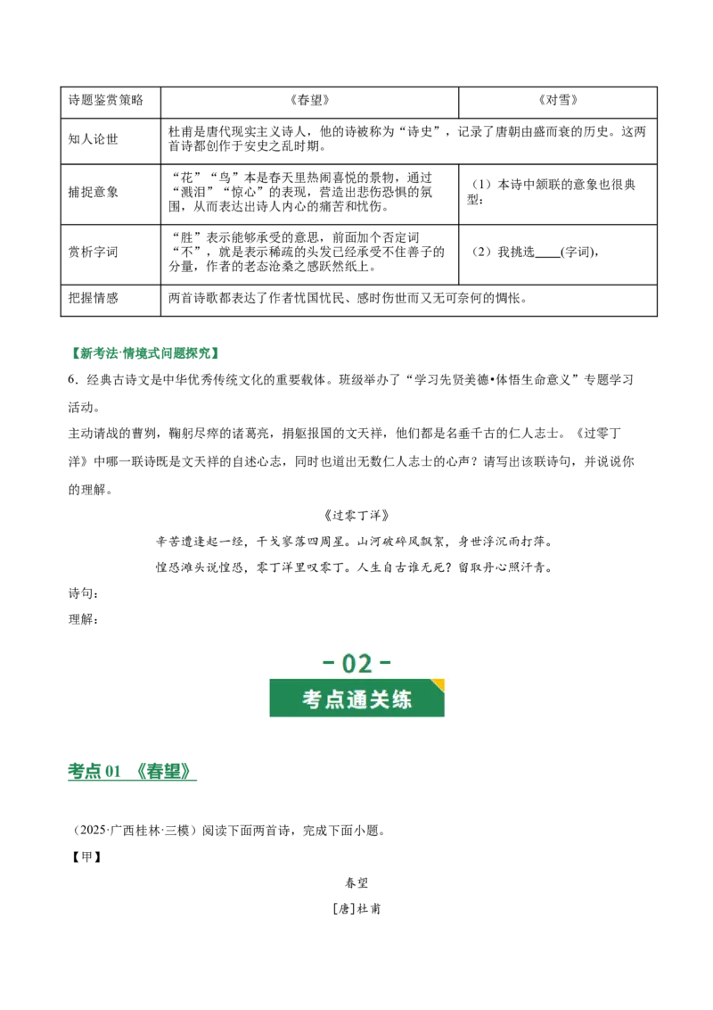 第01讲家国情怀&middot;赤子之心（《春望》《过零丁洋》《满江红》《观沧海》）（专题训练）（原卷版）_中考复习资料_语数英物化_1语文中考复习_2026年中考复习（更新中）