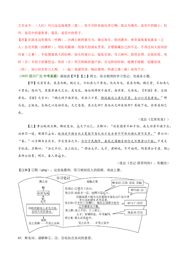 第11讲心向山海&middot;意抵远方（《愚公移山》《北冥有鱼》《小石潭记》）（专题训练）（解析版）_中考复习资料_语数英物化_1语文中考复习_2026年中考复习（更新中）