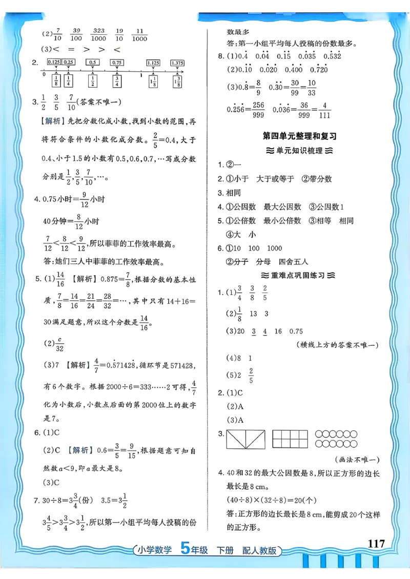 数学人教王朝霞活页同步练习册5下_2026春小学教辅大合集_8-26春《王朝霞》系列_02.2026春WZX活页同步练习册_26春数学人教