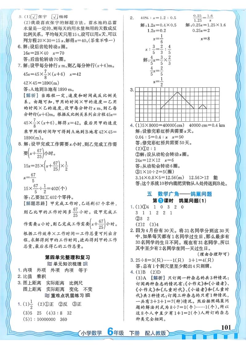 数学人教王朝霞活页同步练习册6下_2026春小学教辅大合集_8-26春《王朝霞》系列_02.2026春WZX活页同步练习册_26春数学人教