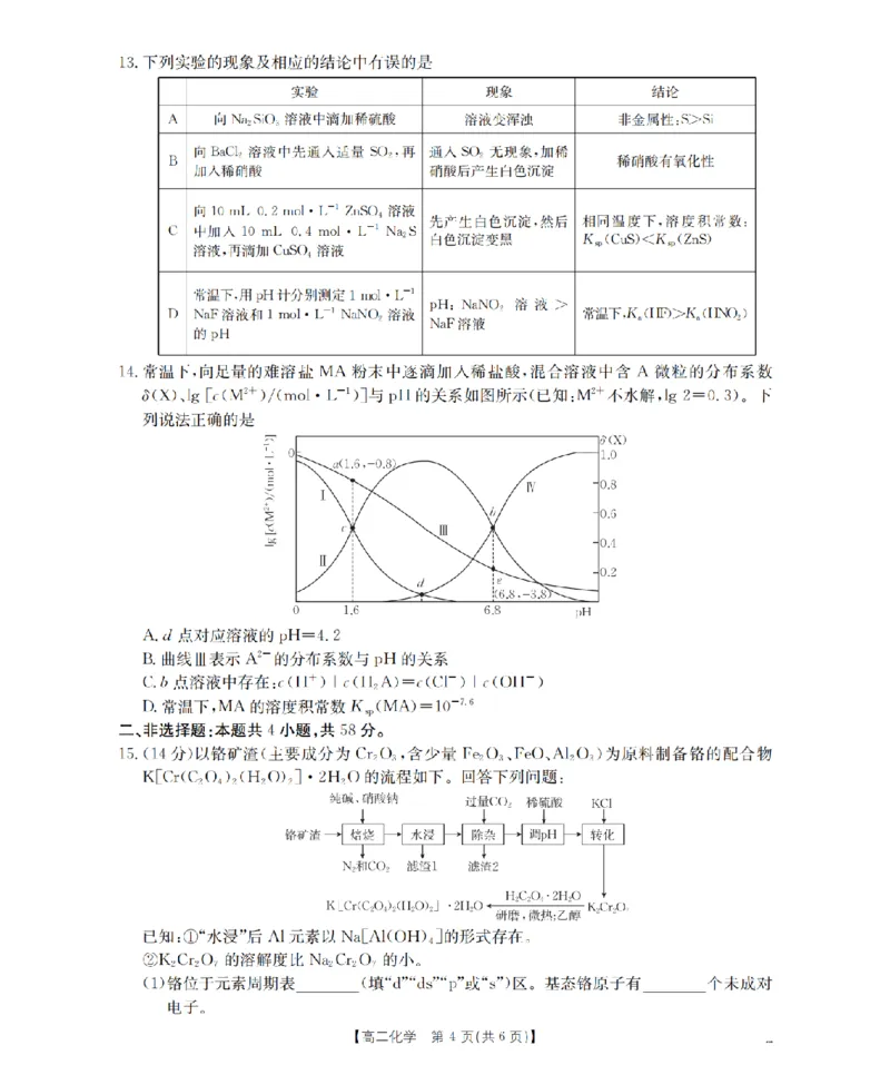 化学_扫描版_2026年02月高二试卷_260206甘肃省多校2025-2026学年高二上学期1月期末（全）