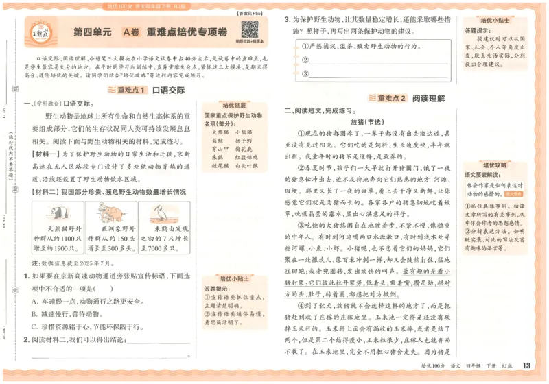 四下语文王朝霞培优100分_2026春小学教辅大合集_8-26春《王朝霞》系列_04.2026春WZX培Y100分数学语文人教1-6年级下册_语文《王朝霞培优100分》26春