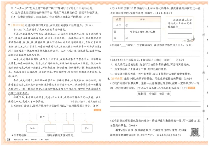 四下语文王朝霞培优100分_2026春小学教辅大合集_8-26春《王朝霞》系列_04.2026春WZX培Y100分数学语文人教1-6年级下册_语文《王朝霞培优100分》26春