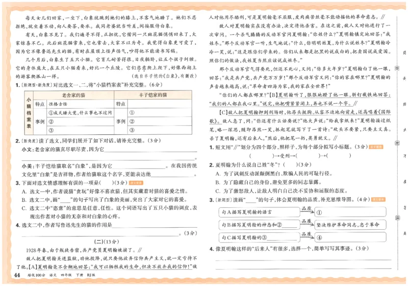 四下语文王朝霞培优100分_2026春小学教辅大合集_8-26春《王朝霞》系列_04.2026春WZX培Y100分数学语文人教1-6年级下册_语文《王朝霞培优100分》26春