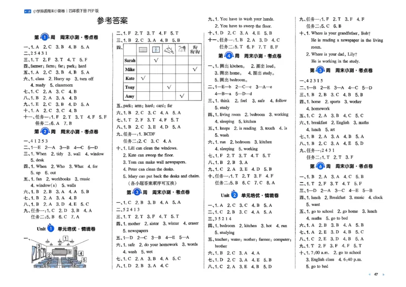 四下26春英语人教PEP一本周末小测卷_周末预测小卷_2026《一本&bull;周末小测卷》英语人教