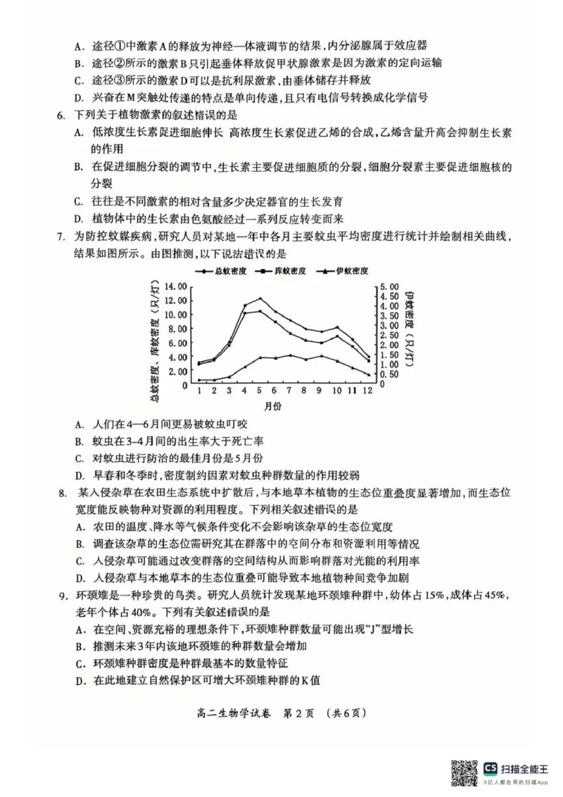 2025-2026学年度上学期期末质量检测高二年级生物2025-2026学年度上学期期末质量检测高二年级生物学试题_2026年02月高二试卷_260202广西桂林市2025-2026学年高二上学期期末质量检测（全）
