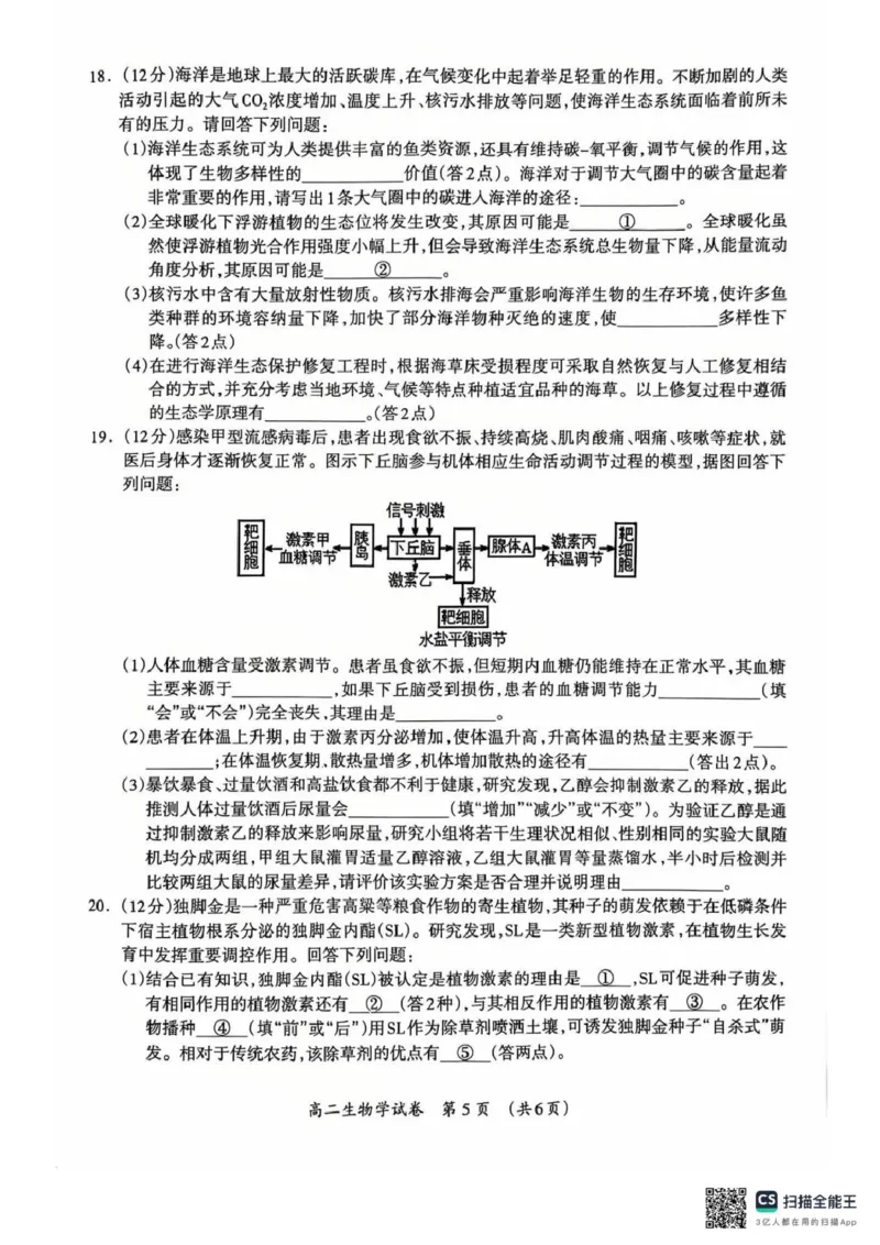2025-2026学年度上学期期末质量检测高二年级生物2025-2026学年度上学期期末质量检测高二年级生物学试题_2026年02月高二试卷_260202广西桂林市2025-2026学年高二上学期期末质量检测（全）