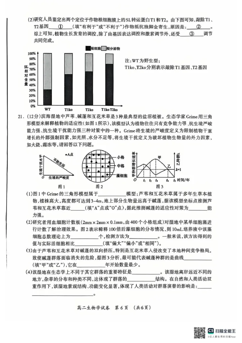 2025-2026学年度上学期期末质量检测高二年级生物2025-2026学年度上学期期末质量检测高二年级生物学试题_2026年02月高二试卷_260202广西桂林市2025-2026学年高二上学期期末质量检测（全）