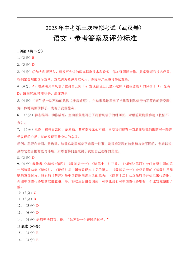 语文（武汉卷）（参考答案及评分标准）_中考复习资料_语数英物化_1语文中考复习_赠送：2025中考模拟题_2025年语文三模_语文（武汉卷）-2025年中考第三次模拟考试