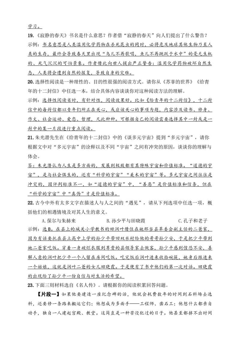 自主阅读推荐名著答案版_中考复习资料_语数英物化_1语文中考复习_2025年中考资料_备考2025中考语文二轮名著阅读考点演练学案（试卷）