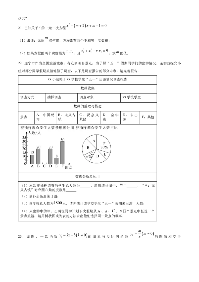 精品解析：2024年四川省遂宁市中考数学试题（原卷版）_new_中考复习资料_语数英物化_2数学中考复习_2025中考复习资料_中考真题（近三年）_2024中考数学真题