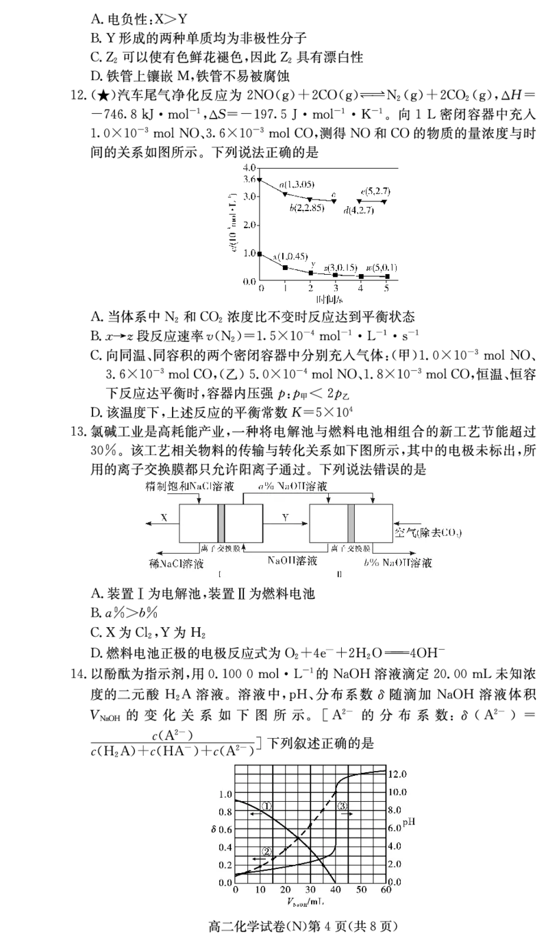 化学试卷（高二入学N）_2026年03月高二试卷_260329湖南省长沙市长郡中学2025-2026学年高二下学期3月阶段检测（全科）_湖南省长沙市长郡中学2025-2026学年高二下学期3月阶段检测化学试题