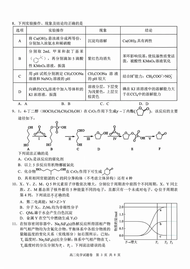 化学试题+答案_2026年03月高二试卷_260306浙江省Z20名校联盟2025-2026学年高二第二学期创新班联考