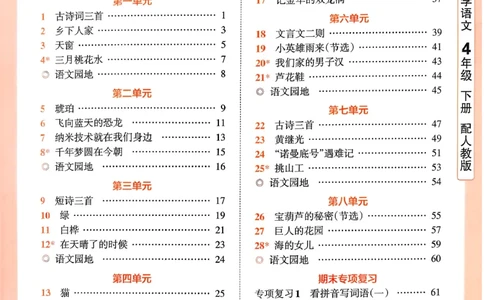 四下语文人教版_2026春小学教辅大合集_8-26春《王朝霞》系列_01.2026春WZX活页计算、活页默写语文、数学、英语人教1-6年下册_语文1-6_26春4下语文人教版