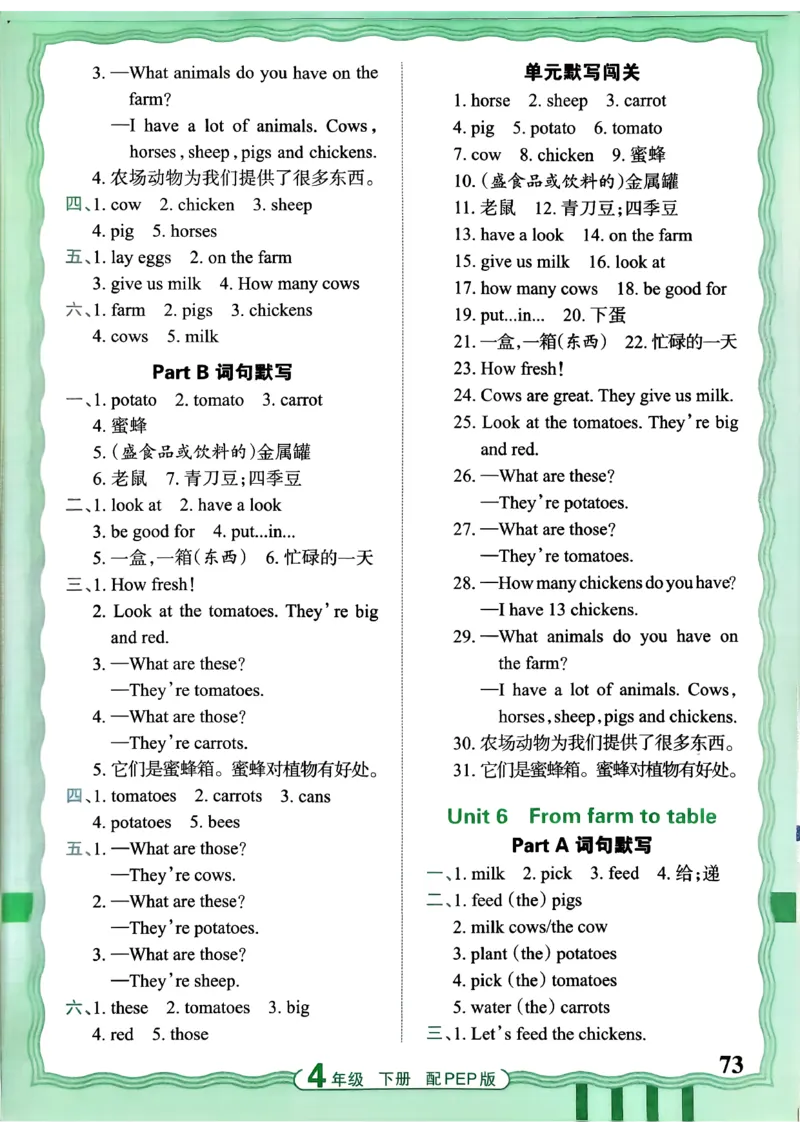 四下英语人教_2026春小学教辅大合集_8-26春《王朝霞》系列_01.2026春WZX活页计算、活页默写语文、数学、英语人教1-6年下册_英语人教pep3-6_4下王朝霞活页默写英语人教版26春