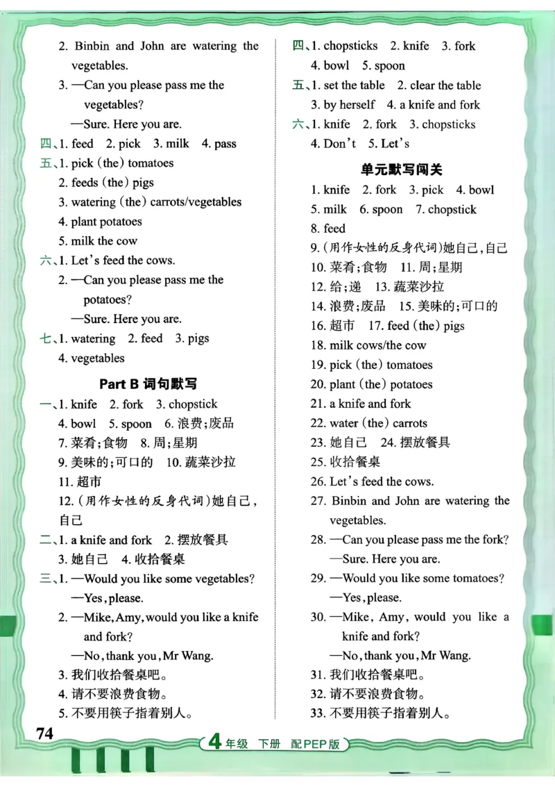 四下英语人教_2026春小学教辅大合集_8-26春《王朝霞》系列_01.2026春WZX活页计算、活页默写语文、数学、英语人教1-6年下册_英语人教pep3-6_4下王朝霞活页默写英语人教版26春