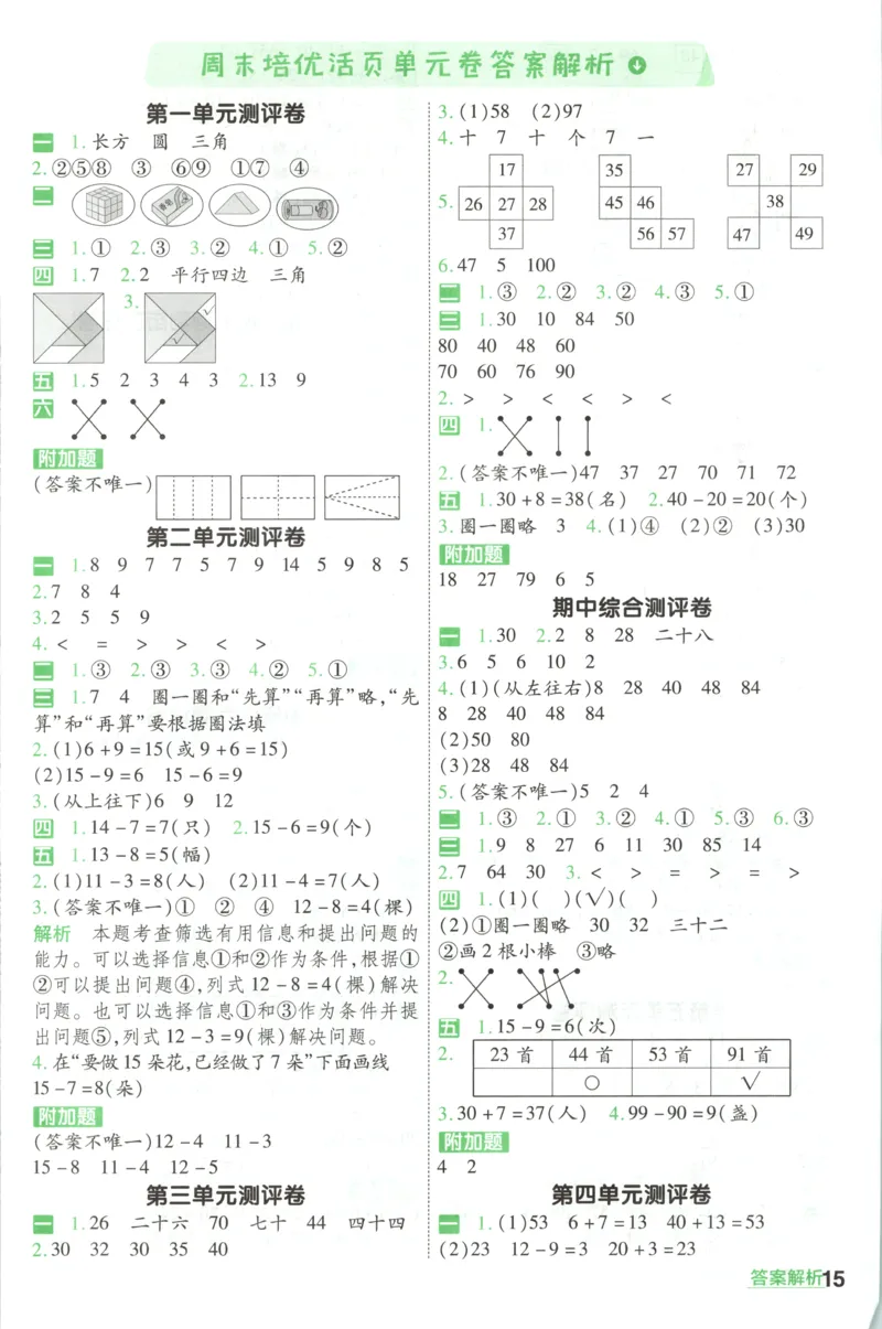 答案_2026春人教数学《一遍过》_26春《一遍过》人教数学1下