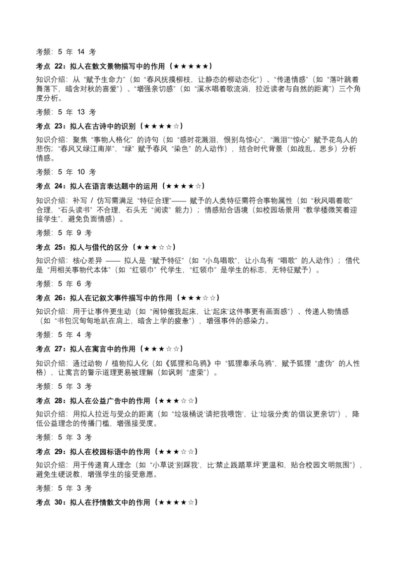 近5年全国各地中考语文修辞手法（全国通用）100+个高频考点+50个高频易错点_中考复习资料_语数英物化_1语文中考复习_2026年中考复习（更新中）_2026年全国中考语文一轮复习讲义