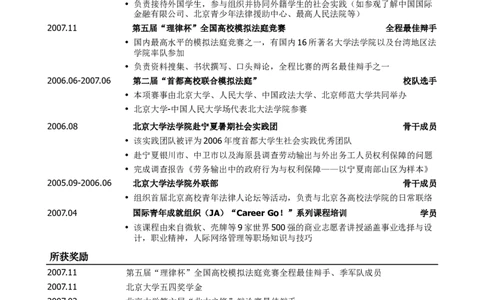 法律专业通用版简历模板_小升初《学生简历模板》单页+多页_行业简历_法律律师助理