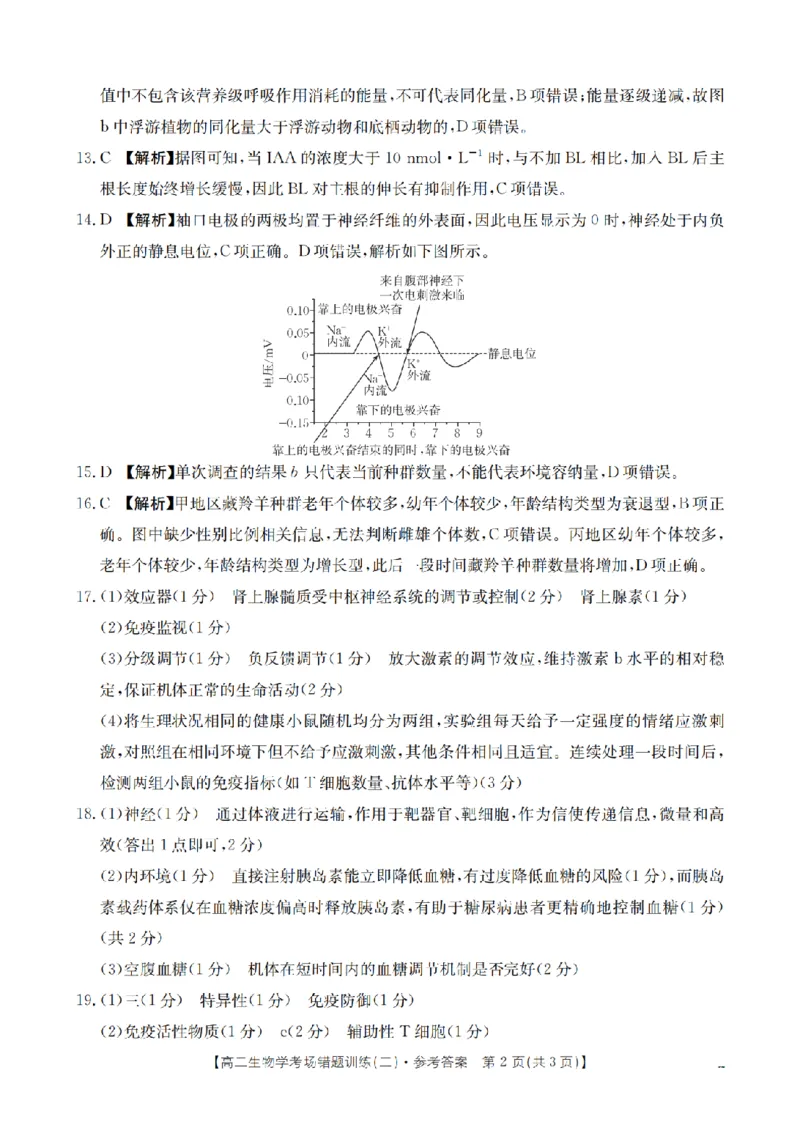 生物答案_扫描版_副本_2026年03月高二试卷_260326河南省多校2025-2026学年高二上学期期末考场错题训练试卷（二）_05生物_河南省多校高二上学期期末考场错题训练试卷（二）