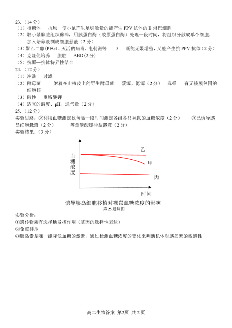 高二生物答案_2026年03月高二试卷_260329浙江四校(含精诚联盟)2025-2026学年高二下学期3月阶段检测（全科）