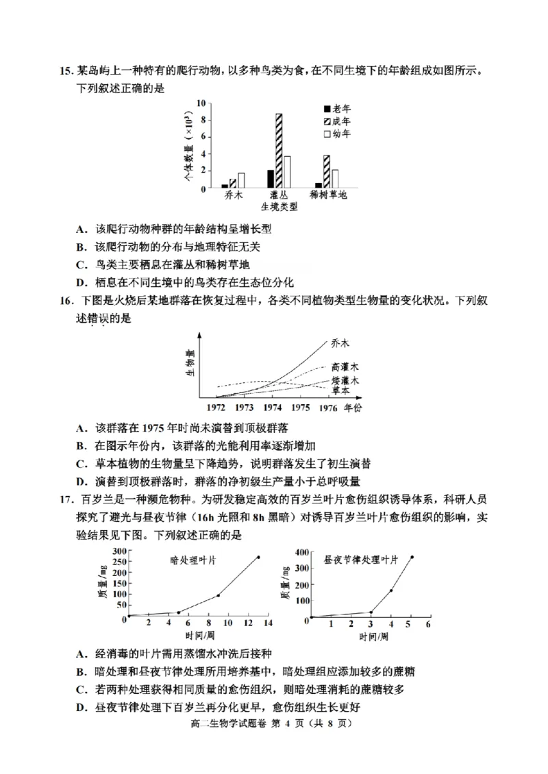 生物卷-2601嘉兴高二期末_2026年02月高二试卷_260215浙江省嘉兴市2025-2026学年高二上学期期末（全)_浙江省嘉兴市2025-2026学年高二上学期期末考试生物试卷（含答案）