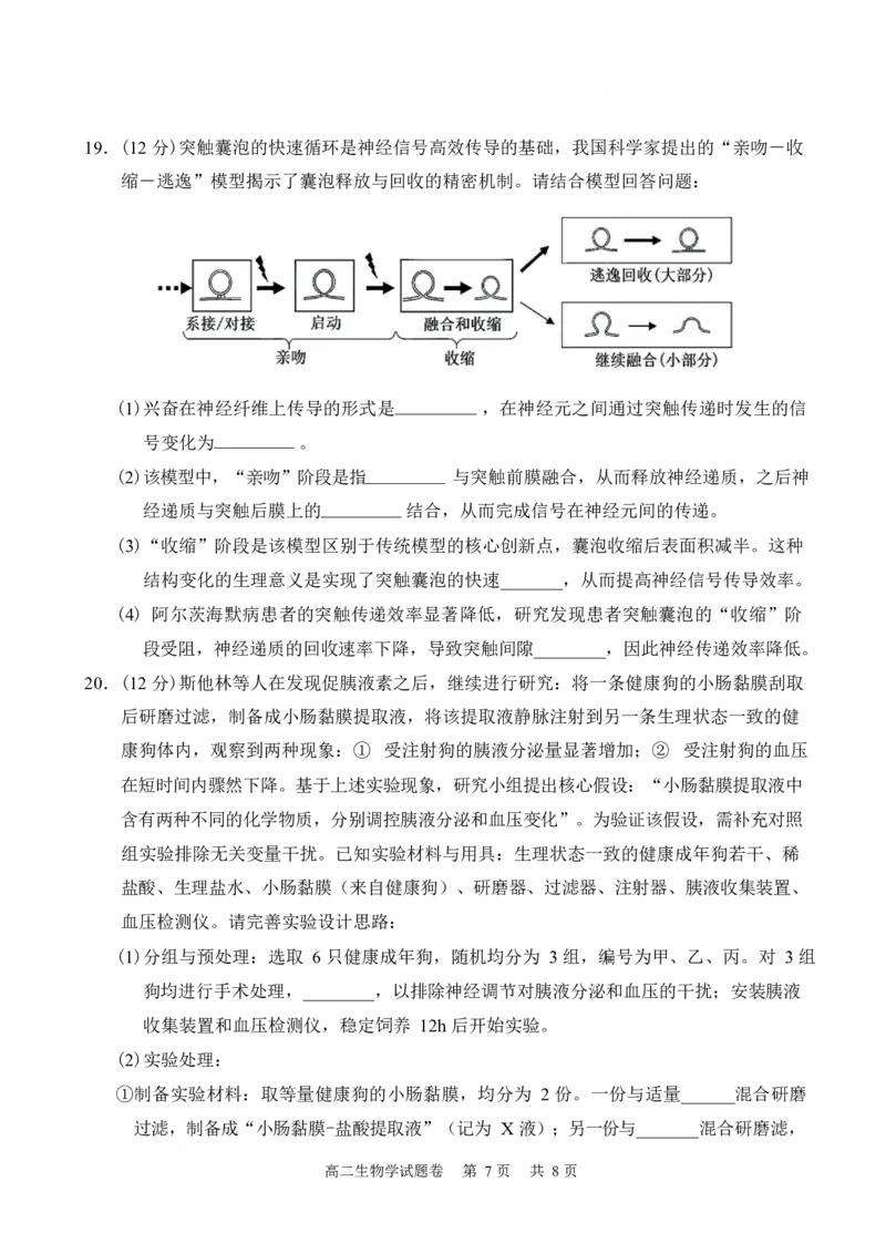 湖南常德市沅澧共同体2025-2026学年高二上学期期末考试生物试卷_2026年02月高二试卷_260215湖南省常德市沅澧共同体2025-2026学高二上学期期末考试