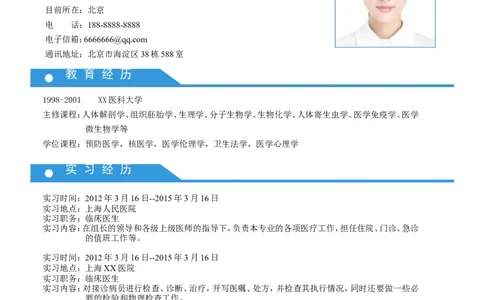 1_小升初《学生简历模板》单页+多页_行业简历_07、医护简历50款_医生简历模板23款