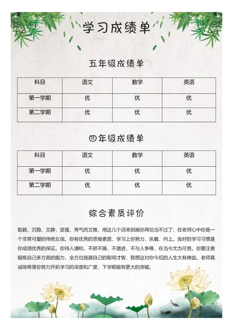 升学君整理荷花-小升初简历模板_小升初《学生简历模板》单页+多页_66份小升初简历整理