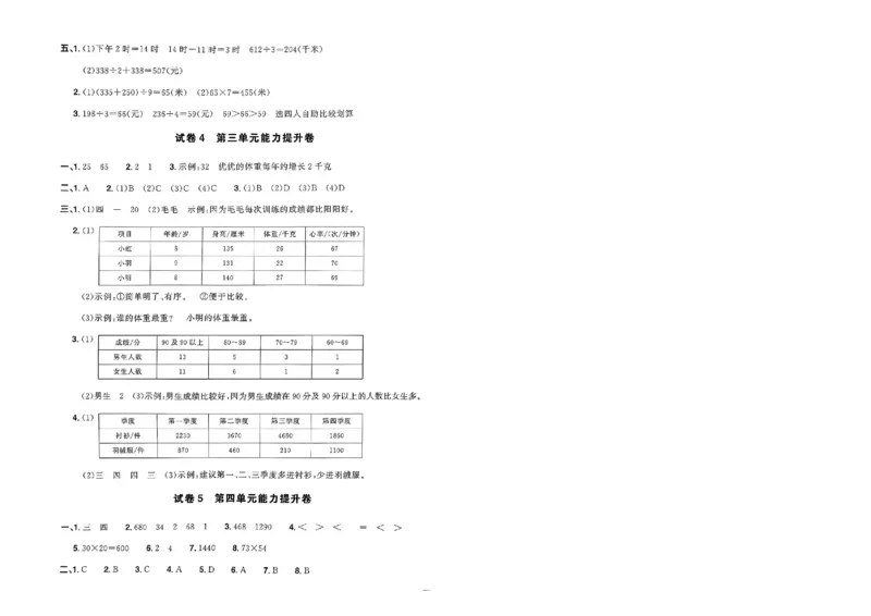 阳光同学活页提优卷人教数学3下_2026春小学教辅大合集_19-26春《阳光同学》系列_《阳光同学活页提优卷》人教数学