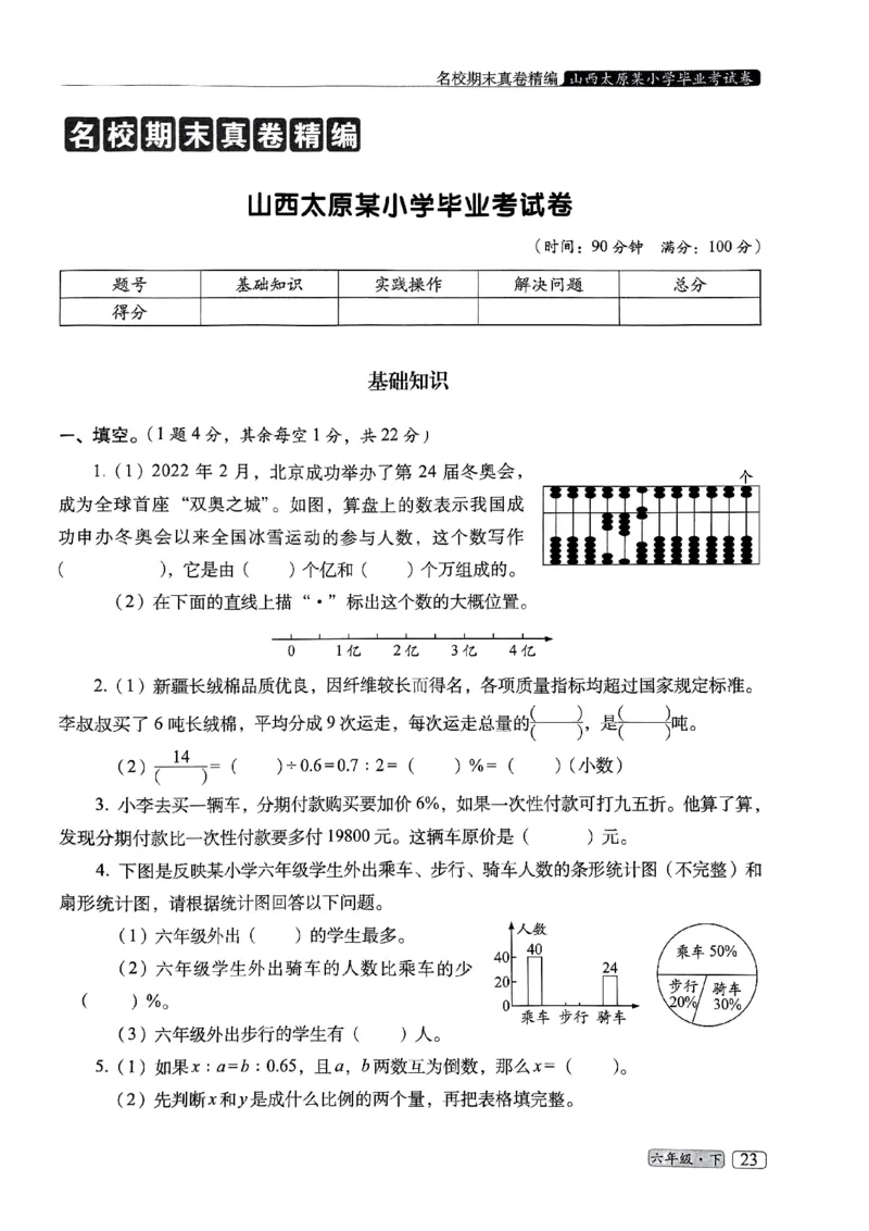 25春六年级数学下册人教版期末名校真题卷6套含答案_小升初语数英真题卷+真题专项_六下数学《期末真题模拟测评卷》
