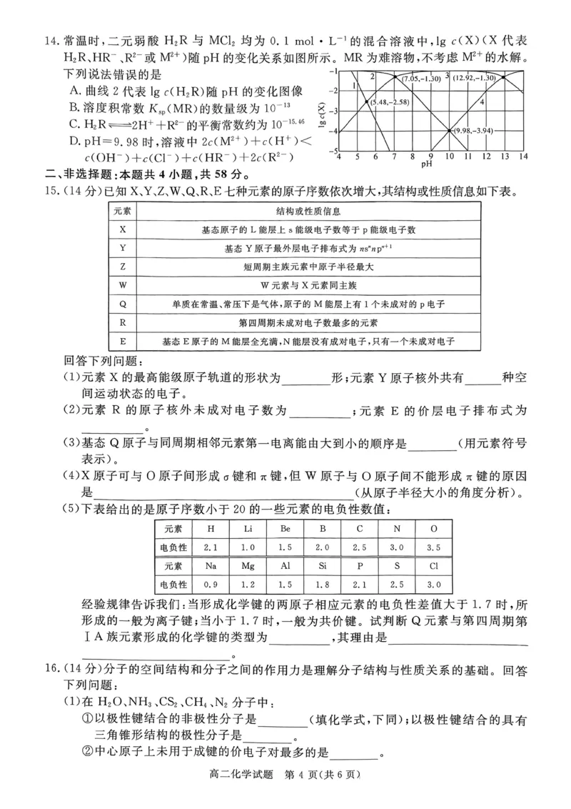 山西省晋城市2025-2026学年上学期高二年级期末自测化学试卷含答案_2026年02月高二试卷_260219山西省晋城市2025-2026学年高二上学期2月期末自测（全）
