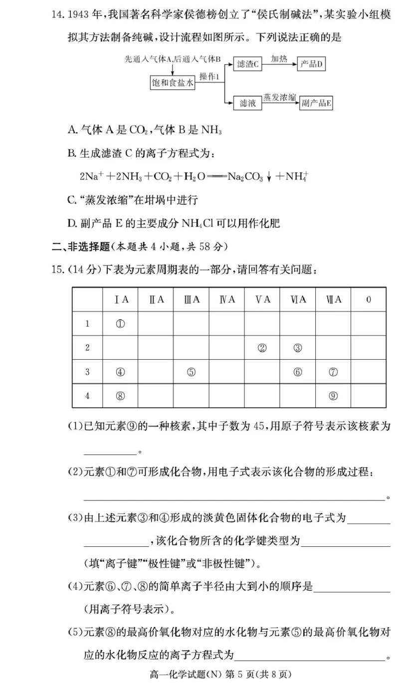 湖南省长沙市长郡中学2025-2026学年高一上学期期末化学试卷（图片版，含答案）_2026年02月高一试卷_260216湖南省长沙市长郡中学2025-2026学年高一上学期1月期末（全）