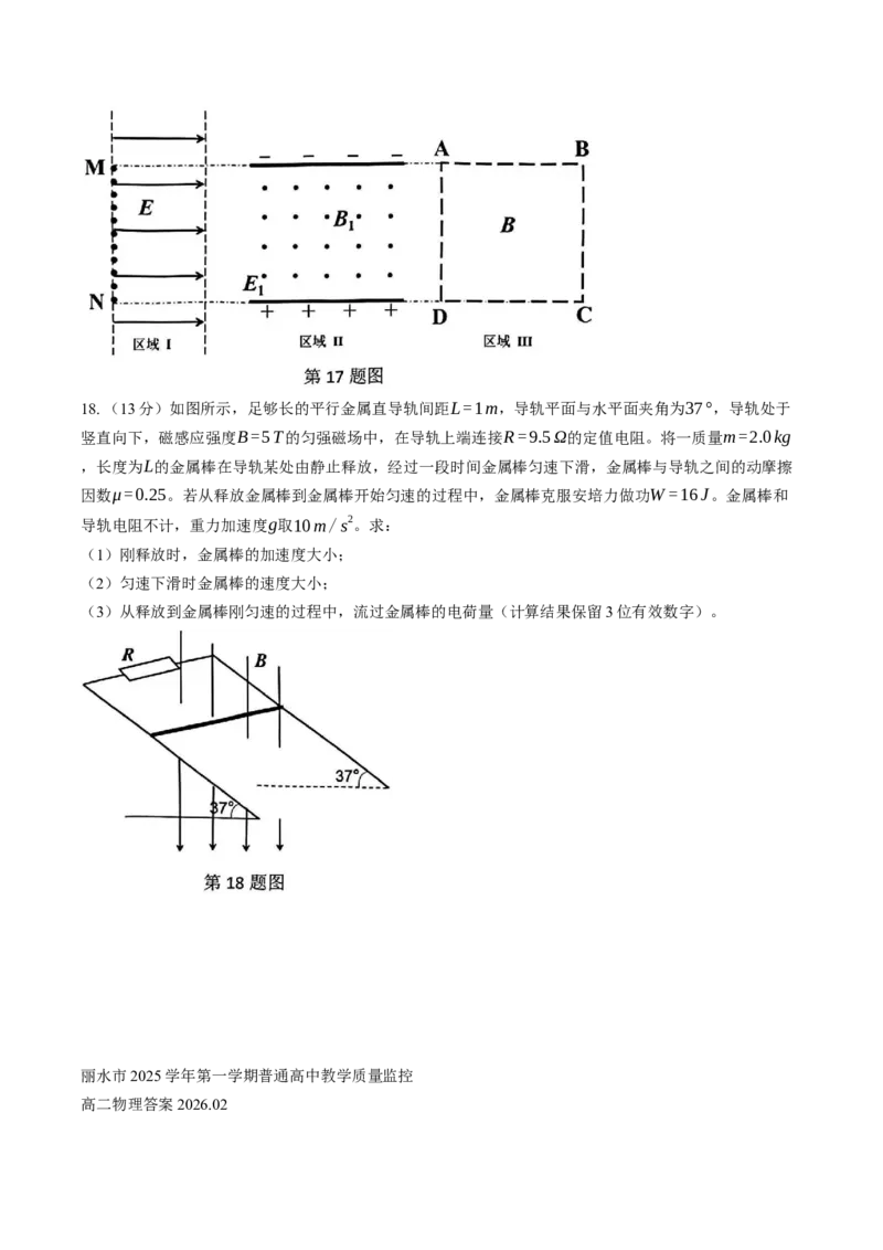 浙江省丽水市2025-2026学年上学期高二期末教学质量监控物理试题卷（含答案）_2026年02月高二试卷_260219浙江省丽水市2025-2026学年上学期高二期末教学质量监控（全）