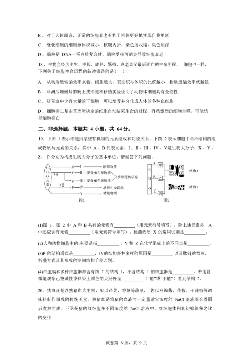 湖北省孝感市湖北省楚天协作体2025-2026学年高一下学期3月阶段检测生物试题（含答案）_2026年03月高一试卷_260325湖北省楚天协作体2025-2026学年高一下学期3月阶段检测